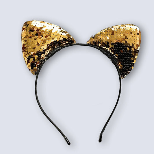 Sequin Girls Gold Cat Ears Headband Halloween Hairband Costume Fancy Dress Party