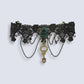 Gothic Black Green Flower Pendant Lace Bib Necklace Collar Choker Halloween Vintage Vampire