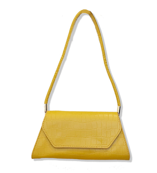 Mustard Yellow Ladies Womens PU Vintage Baguette Shoulder Bag Casual Party Handbag