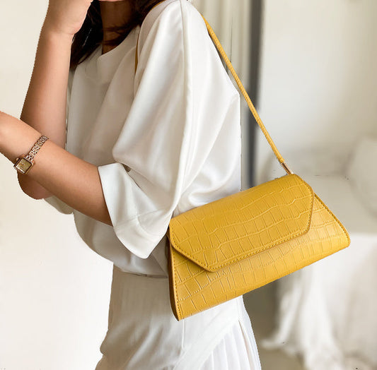 Mustard Yellow Ladies Womens PU Vintage Baguette Shoulder Bag Casual Party Handbag