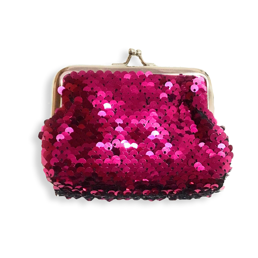 Ladies Girls Reversible Sequin Fuchsia Coin Wallet Pouch Money Purse Card Holder Gift UK