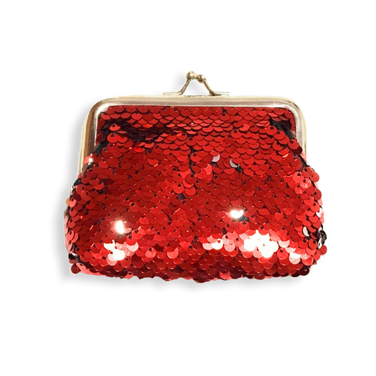 Ladies Girls Reversible Sequin Red Coin Wallet Pouch Money Purse Card Holder Gift UK