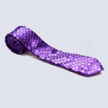 Load image into Gallery viewer, Sequin Purple SATIN SEQUINNED Party Plain 2" Skinny Neck Tie Fancy Dress Magic Show