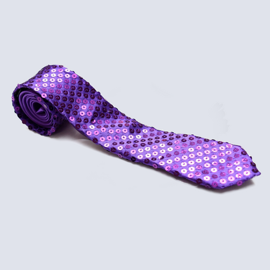 Sequin Purple SATIN SEQUINNED Party Plain 2" Skinny Neck Tie Fancy Dress Magic Show