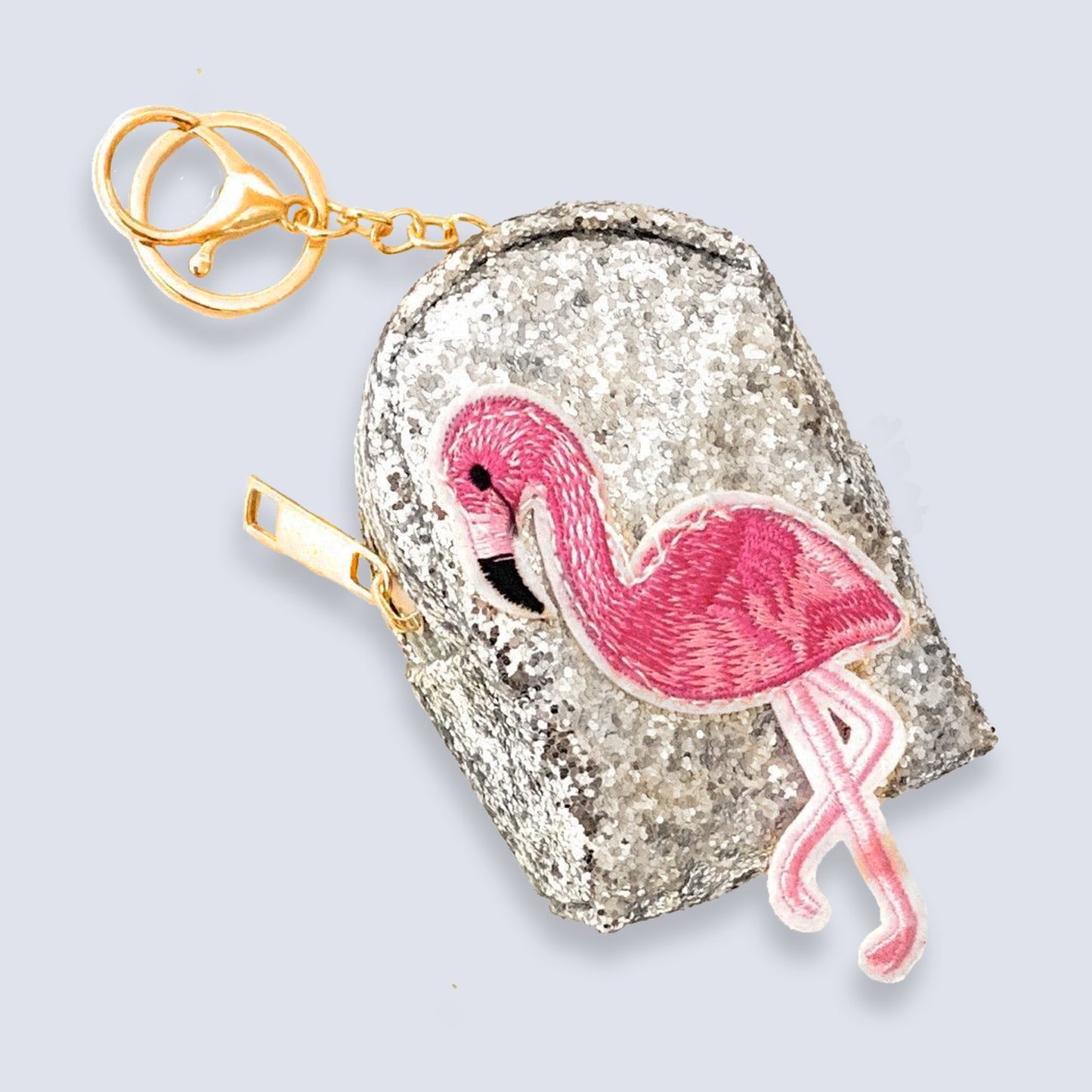 Sequin Silver Glittery Flamingo Coin Purse Pouch Mini Backpack Bag Charm Keychain Wallet Girls UK