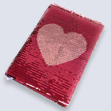 Load image into Gallery viewer, A5 Reversible Sequin Fuchsia Baby Pink Heart Notebook Glittery Notepad Writing Journal Diary Book Gift