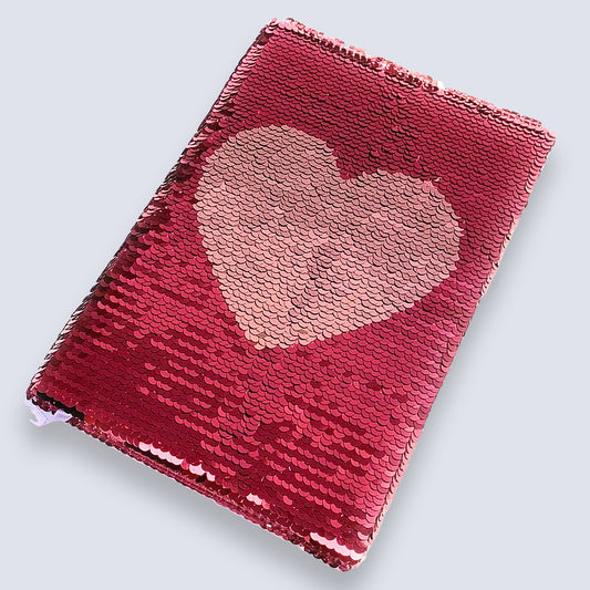 A5 Reversible Sequin Fuchsia Baby Pink Heart Notebook Glittery Notepad Writing Journal Diary Book Gift