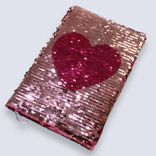 Load image into Gallery viewer, A5 Reversible Sequin Fuchsia Baby Pink Heart Notebook Glittery Notepad Writing Journal Diary Book Gift