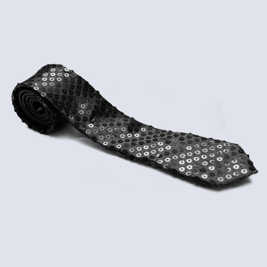 Sequin Black SATIN SEQUINNED Party Plain 2" Skinny Neck Tie Fancy Dress Magic Show