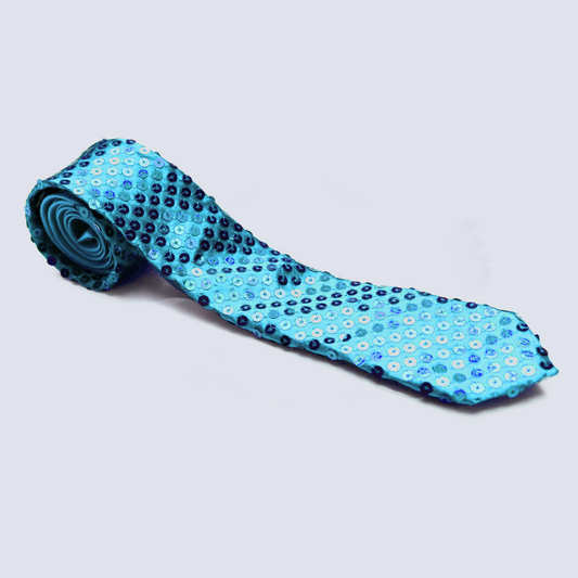 Sequin Light Blue SATIN SEQUINNED Party Plain 2" Skinny Neck Tie Fancy Dress Magic Show