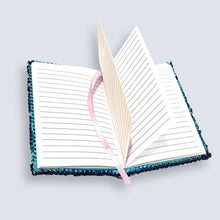 Load image into Gallery viewer, Small A6 Reversible Sequin Blue Notebook Notepad Journal Diary Book Xmas Girls Gift