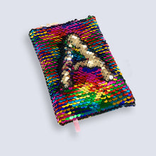 Load image into Gallery viewer, Small A6 Reversible Sequin Rainbow Notebook Notepad Journal Diary Book Xmas Girls Gift