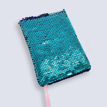 Load image into Gallery viewer, Small A6 Reversible Sequin Blue Notebook Notepad Journal Diary Book Xmas Girls Gift