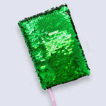 Load image into Gallery viewer, Small A6 Reversible Sequin Green Notebook Notepad Journal Diary Book Xmas Girls Gift