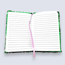 Load image into Gallery viewer, Small A6 Reversible Sequin Green Notebook Notepad Journal Diary Book Xmas Girls Gift