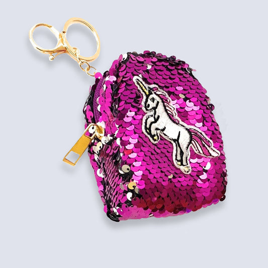 Sequin Purple Pink Unicorn Coin Purse Pouch Mini Backpack Bag Charm Keychain Wallet Girls UK