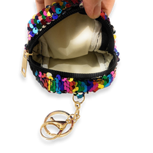 Load image into Gallery viewer, Sequin Colourful Rainbow Coin Purse Pouch Mini Backpack Bag Charm Keychain Wallet Girls UK