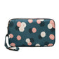Teal Floral Fun PVC Canvas Wallet Purse Pouch Triple Zip w/ Wrist Strap Wristlet Clutch Bag