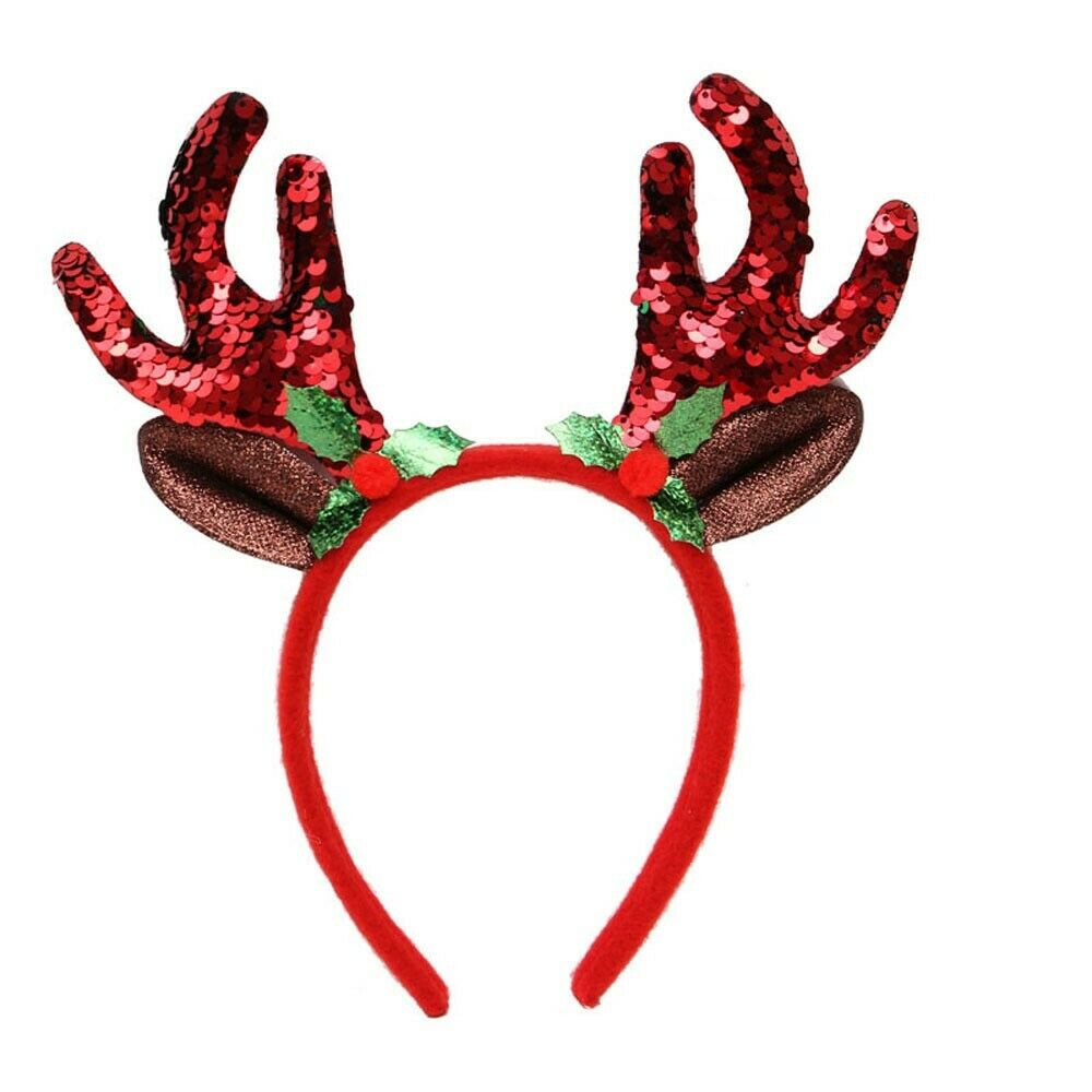 Copy of Girls Adults Red Sequin Headband Reindeer Antlers Christmas Deer Ears Headbopper