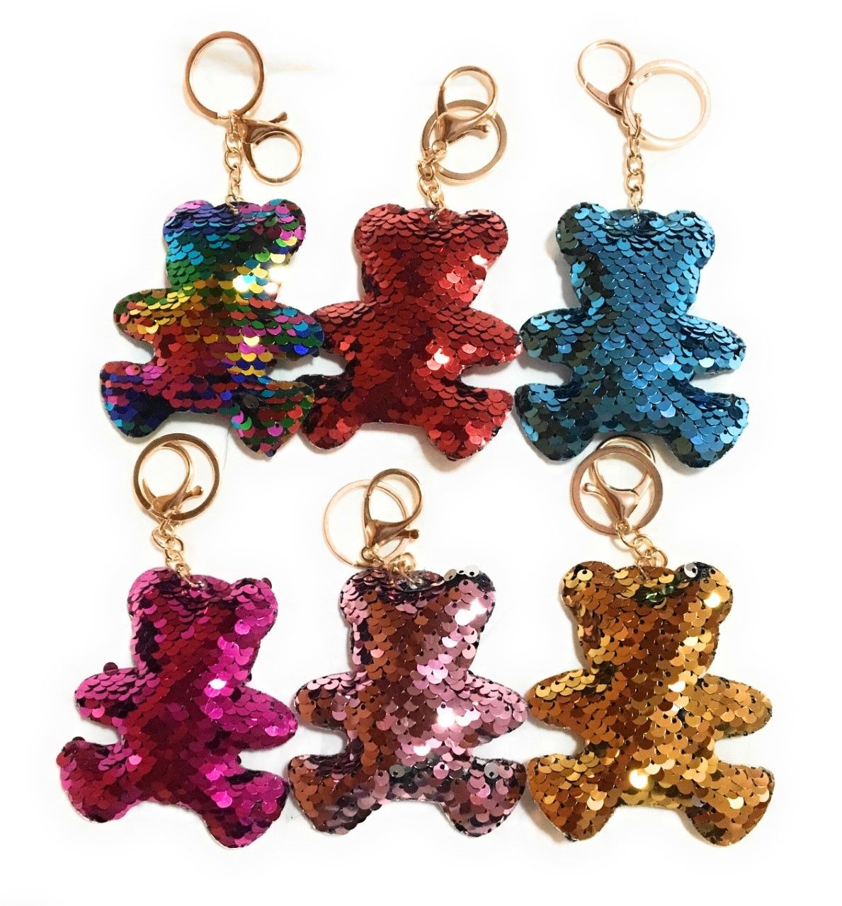 SEQUIN Bear Keychain Keyring Handbag Bag Charm Girls Xmas Stocking Party Bag Filler