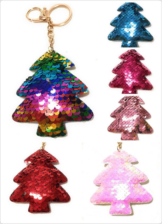 SEQUIN Christmas Tree Keychain Keyring Handbag Bag Charm Girls Xmas Stocking Party Bag Filler