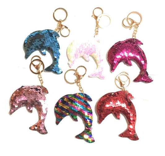 SEQUIN Dolphin Keychain Keyring Handbag Bag Charm Girls Xmas Stocking Party Bag Filler