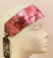 Full Sequin Baby Pink Wide Band Elastic Headband 20s 1920s Fancy Dress Flapper Hairband