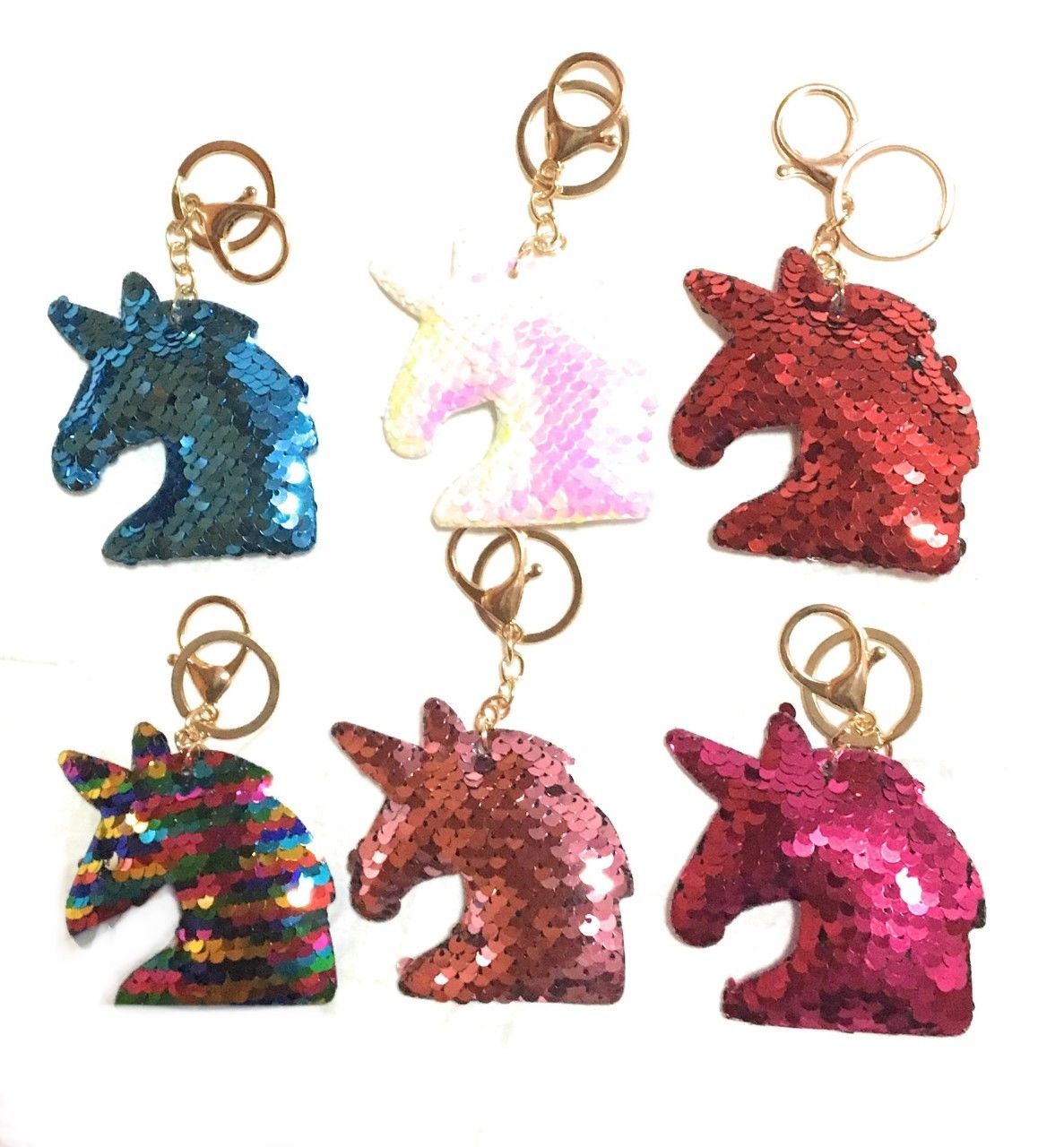 SEQUIN Unicorn Head Keychain Keyring Handbag Bag Charm Girls Xmas Stocking Party Bag Filler