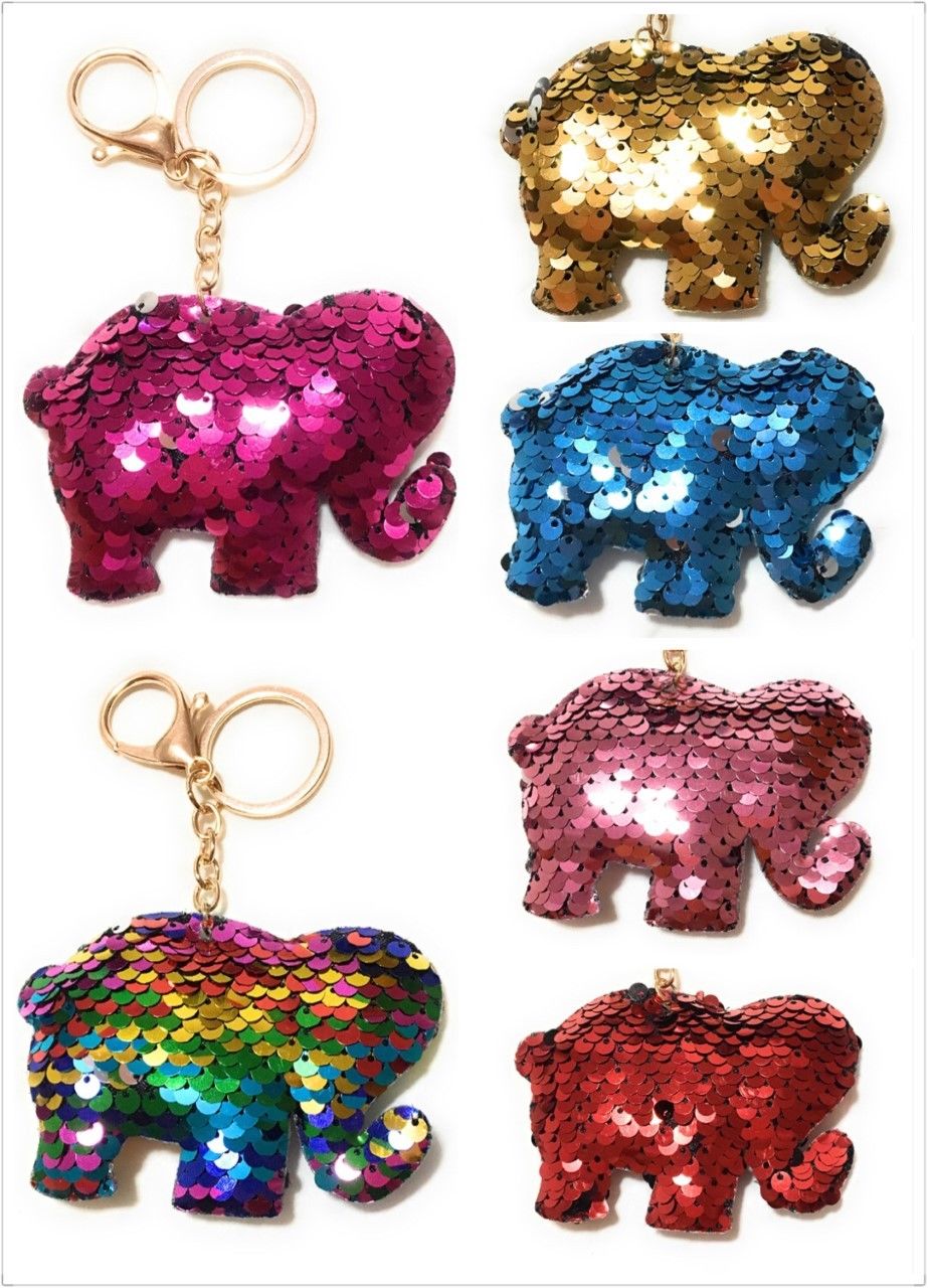 SEQUIN Elephant Keychain Keyring Handbag Bag Charm Girls Xmas Stocking Party Bag Filler