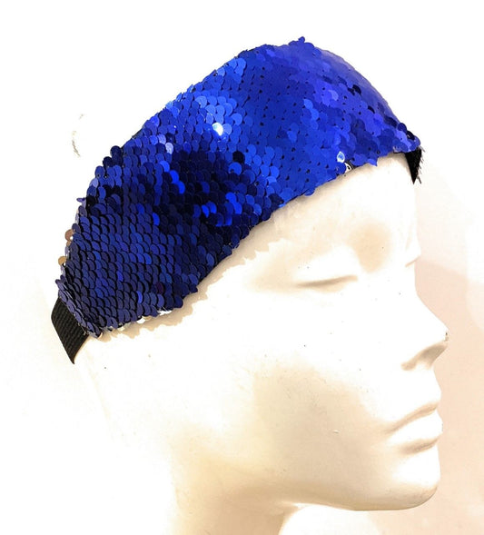 Full Sequin Royal Blue Wide Band Elastic Headband 20s 1920s Fancy Dress Flapper Hairband