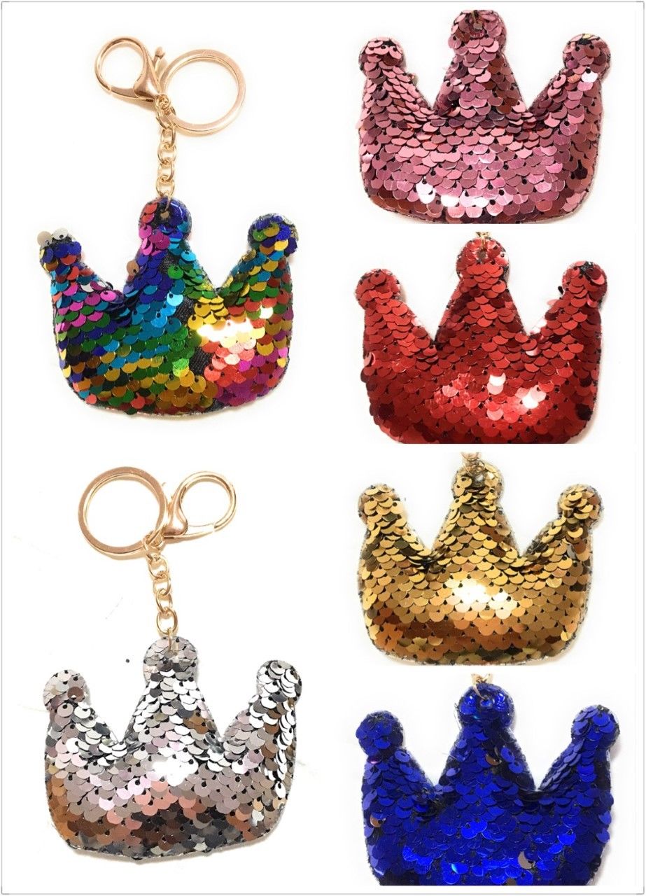 SEQUIN Crown Keychain Keyring Handbag Bag Charm Girls Xmas Stocking Party Bag Filler
