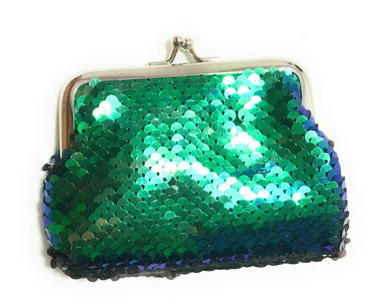 Ladies Girls Reversible Sequin Jade Green Coin Wallet Pouch Money Purse Card Holder Gift UK