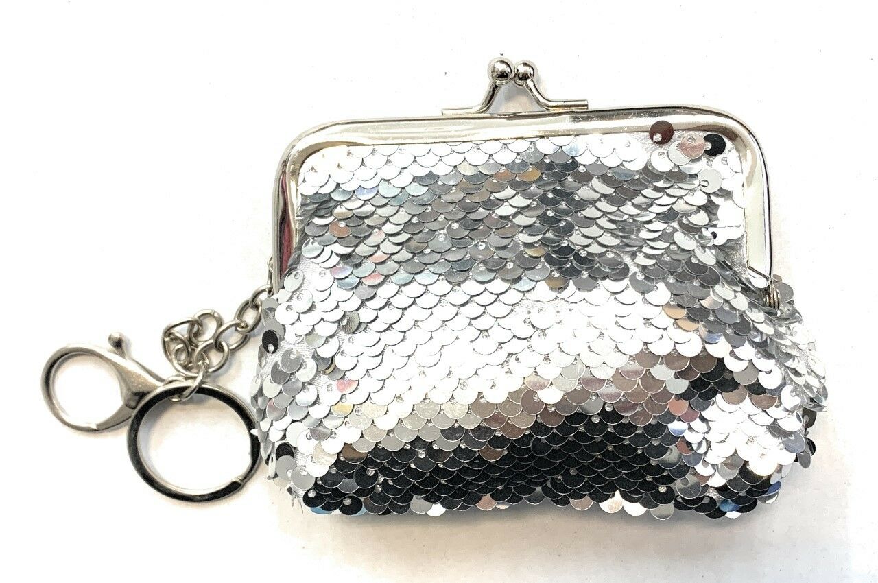 Ladies Girls Reversible Sequin Silver Coin Wallet Pouch Money Purse Card Holder Gift UK