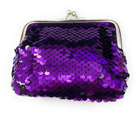 Ladies Girls Reversible Sequin Cadbury Purple Coin Wallet Pouch Money Purse Card Holder Gift UK