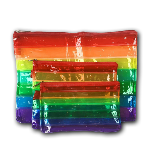Clear Rainbow Pencil Case Set Large Medium Small School and Stationary