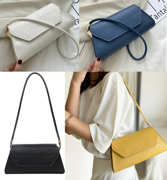 White Ladies Womens PU Vintage Baguette Shoulder Bag Casual Party Handbag