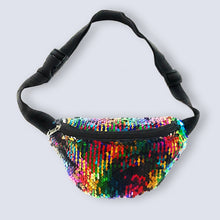 Load image into Gallery viewer, Small Rainbow Sequin BUM BAG Fanny Pack Travel Waist Money Belt Wallet Pouch UK